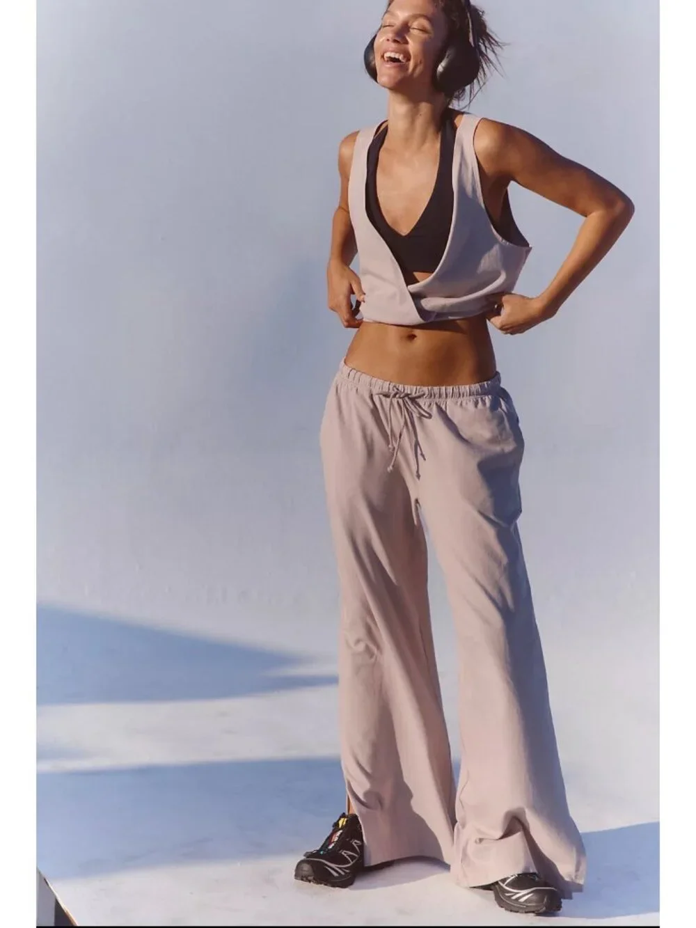 NWT Free People Hot Shot V-Neck Two-Piece Pants Set Gray Small